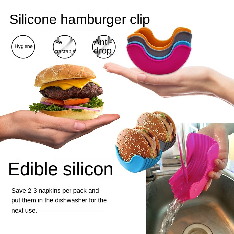 Kitchen Gadgets Dropshipping - キッチンアクセサリー シリコンハンバーガーホルダー 非接触食品調理器具 落下防止固定ボックス 洗える格納式ガジェット