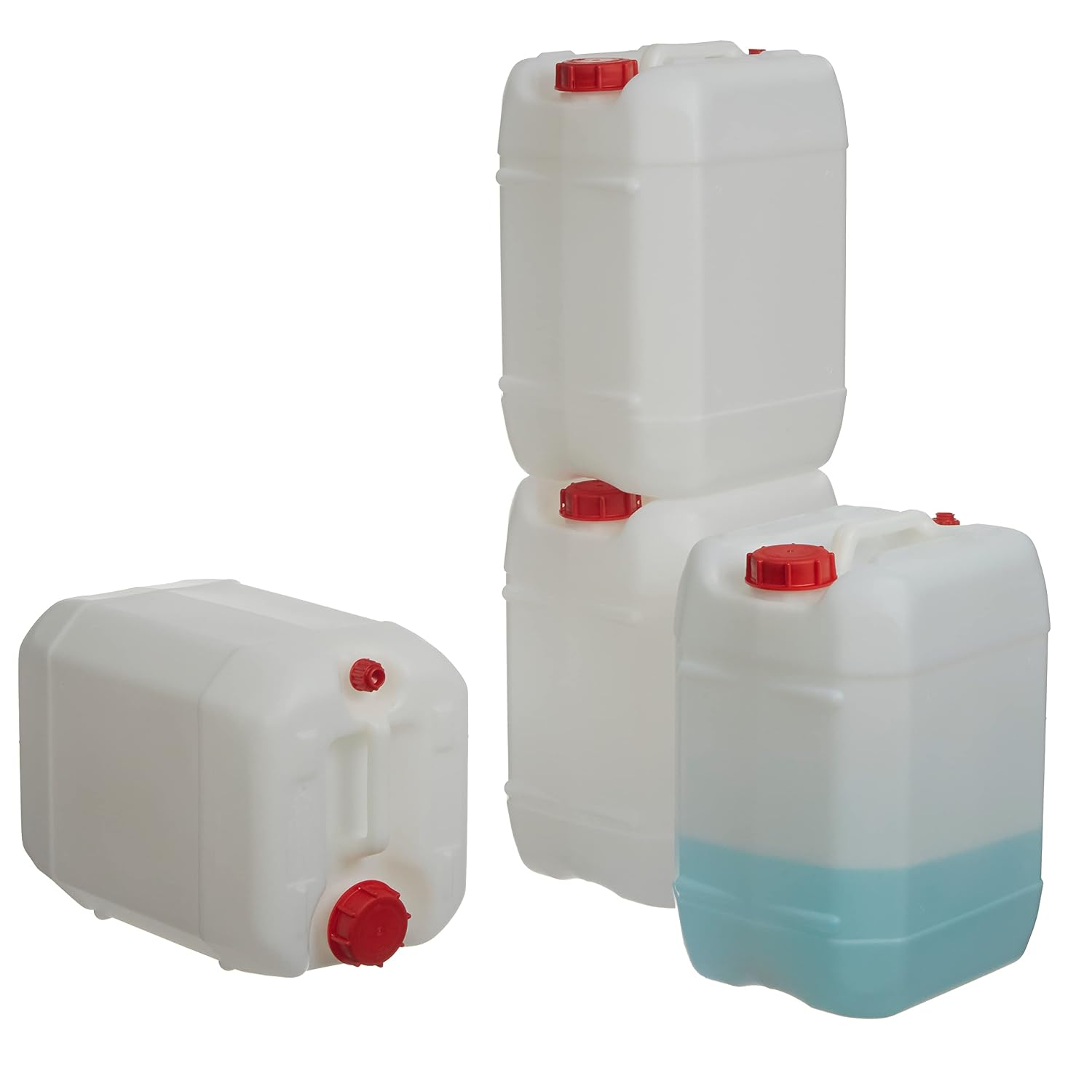Food Storage Containers - 5ガロン積み重ね可能なプラスチックカーボーイコンテナ、漏れ防止ガスケット付きキャップ、頑丈な内蔵ハンドル、高耐久性HDPE食品グレード液体保存用ジャグ、ナチュラルホワイト、4個パック