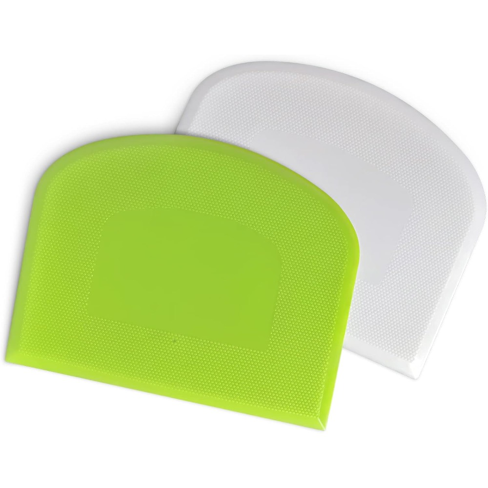 Silicone Spatula Set - 多目的キッチンペストリーカッターツール、柔軟なプラスチック製ボウルスパチュラ、ベンチスクレーパー、食品生地スクレーパー、パン、ケーキ、フォンダン、アイシング用、2個セット（白と緑）