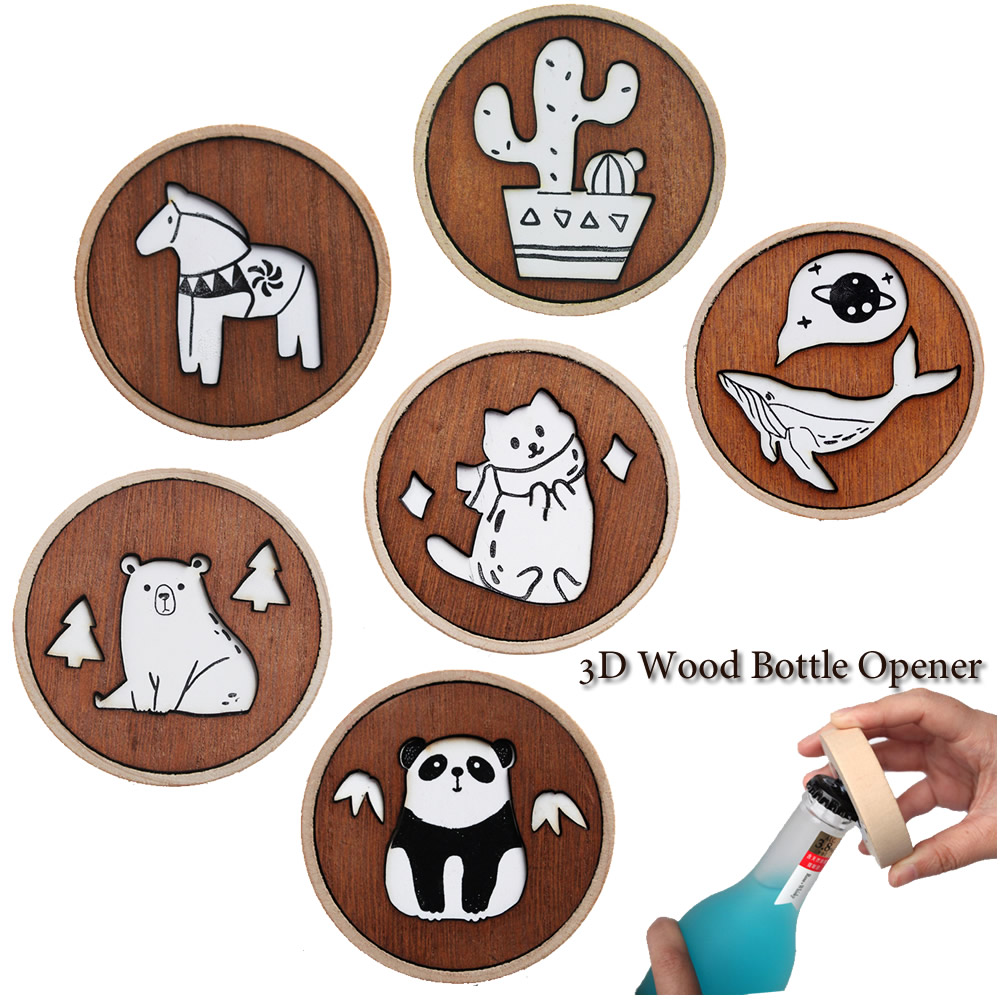 Kitchen Gadgets Dropshipping - 3D木製ビールオープナー,クリエイティブな装飾,キッチン,バー,ギフト用