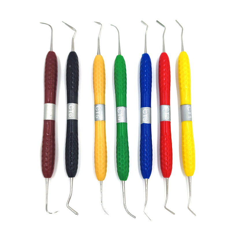 Silicone Spatula Set - シリコンハンドル付き歯科用樹脂充填キット,美的回復キット,樹脂ナイフ,プラスチック美容ツール,7個セット