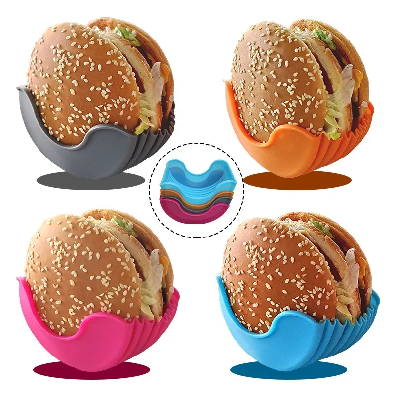 Kitchen Gadgets Dropshipping - キッチンアクセサリーシリコーンハンバーガーホルダー非接触食品調理器具落下防止固定ボックス洗える格納式ガジェット