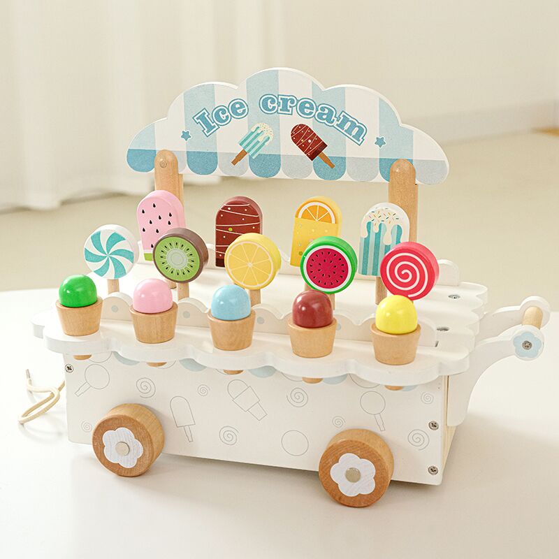 Kitchen Gadgets Kids - キッズ木製アイスクリームカートおもちゃセット女の子キッチンアクセサリーごっこ遊び