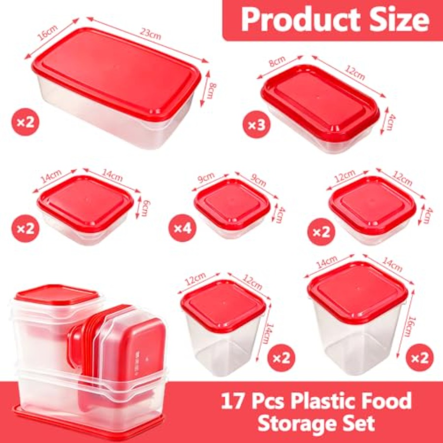 17個入りプラスチック食品保存容器セット、赤い通気蓋付きBP - Food Storage Containers のレビューと価格