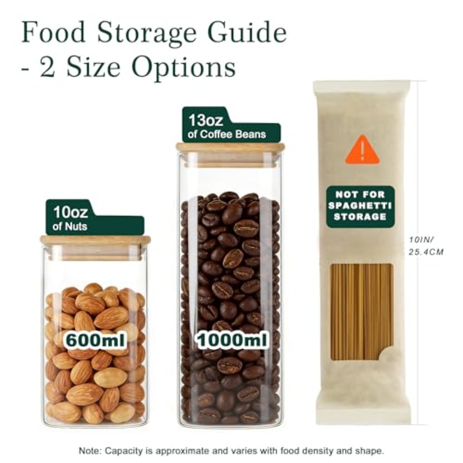 12個入り正方形ガラス保存瓶 竹製蓋付き 0.6クォート/1 - Food Storage Containers のレビューと価格