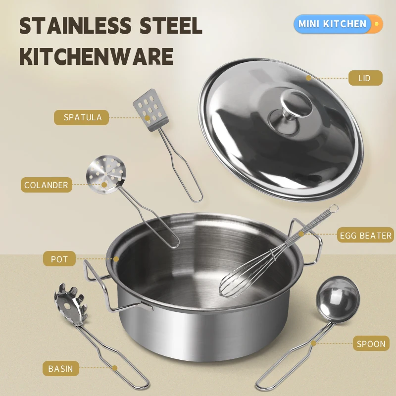 ステンレス製キッズキッチンおもちゃセット、本物そっくりの金属 - Kitchen Gadgets Kids のレビューと価格