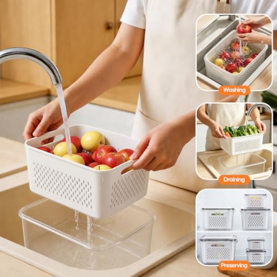 冷蔵庫用フルーツ保存容器 - 取り外し可能な水切り付き3パッ - Food Storage Containers のレビューと価格