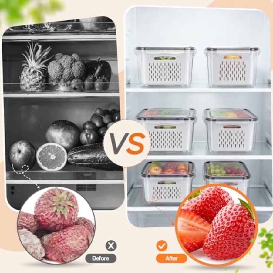 冷蔵庫用フルーツ保存容器 - 取り外し可能な水切り付き3パッ - Food Storage Containers のレビューと価格