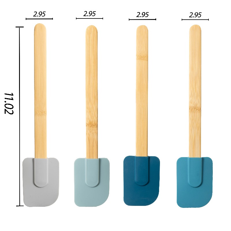 カラフルなシリコン製スパチュラ4本セット 竹製ハンドル付き  - Silicone Spatula Set のレビューと価格