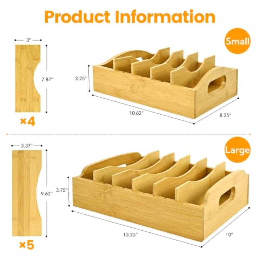 2パック竹製蓋オーガナイザー、10.6インチ x 8.2イン - Food Storage Containers のレビューと価格