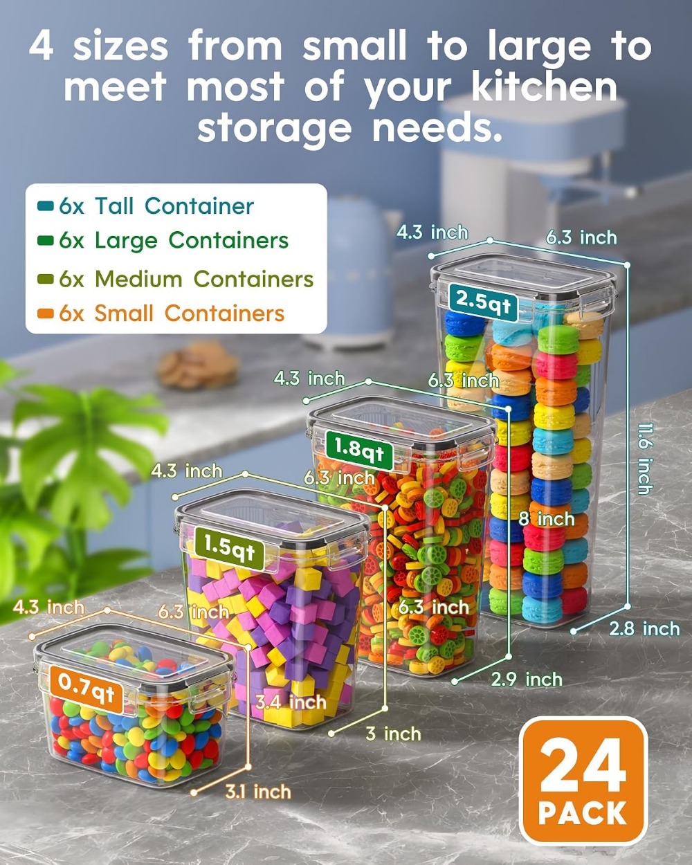 24個入り気密食品保存容器、蓋付き、BPAフリープラスチック - Food Storage Containers のレビューと価格